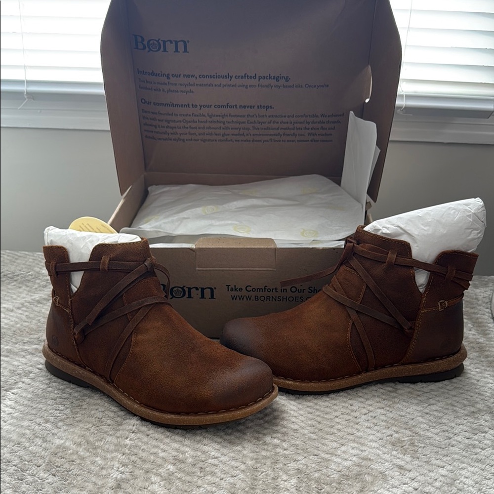 Born Chestnut Leather Ankle Boots